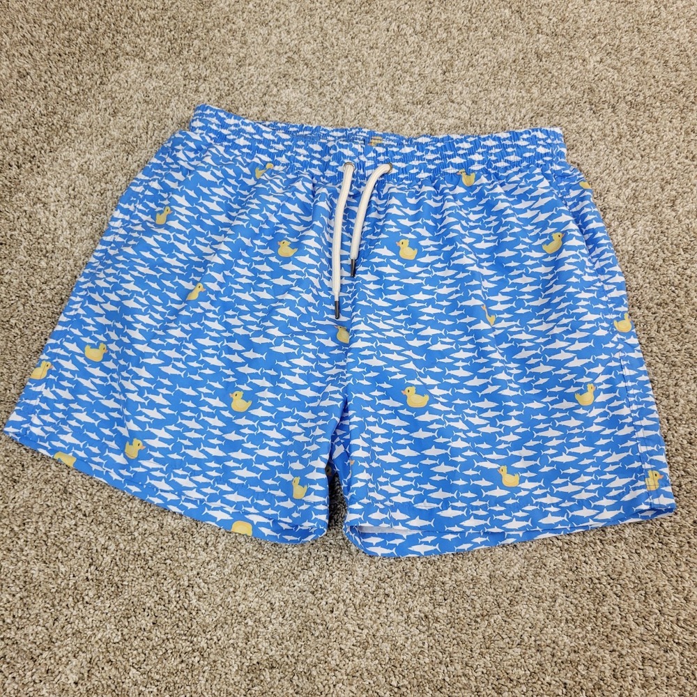 Dandy Mens 2XL Blue AOP Fish Duck Lined Swimsuit Elastic Waist Drawstring